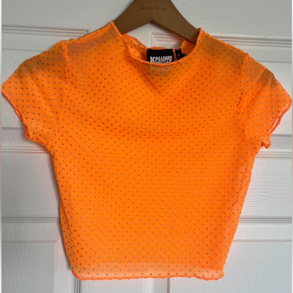 Reclaimed Vintage orange studded mesh top🍊